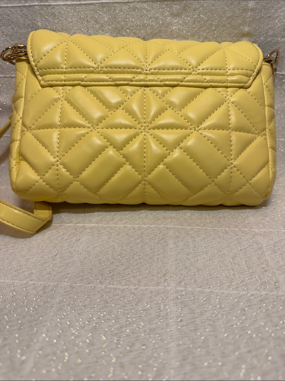 Quilted Yellow Crossbody Bag with Adjustable Strap — Womens - Picture 2 of 5